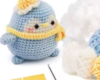 Beginner Crochet Stuffed Animal Kit | DIY Yarn Set for Blue Penguin Edition | Handmade Crochet Kit for Beginners