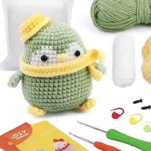 Beginner Crochet Stuffed Animal Kit | DIY Yarn Set for Green Penguin Edition | Handmade Crochet Kit for Beginners