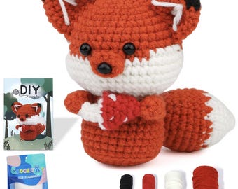 Beginner Crochet Stuffed Animal Kit | DIY Yarn Set for Cute Fox | Handmade Crochet Kit for Beginners