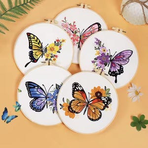 DIY Embroidery Kit Beginner, Butterfly Flower Embroidery Stitch with Bamboo Hoop, Practice Kit for Beginners, DIY Craft Kit