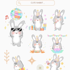 Kawaii Cute Rabbit Printable Stickers, Rabbit Digital Stickers Cute, Rabbit Pet Planner Stickers Rabbit Clipart, Stickers Planner