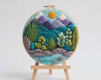 Landscape Needle Felting Kit for Beginners, DIY Craft Wool Painting