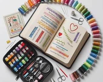 Embroidery Stitch Sampler Kit for Beginners – Learn Embroidery with Step-by-Step Guide Book, DIY Practice Kit, Hand Embroidery Starter Set