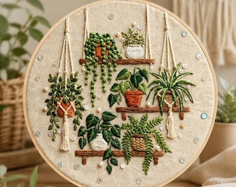 Plants Bouquet Embroidery Kit – Modern Floral Hand Embroidery for Beginners, DIY Starter Craft Gift