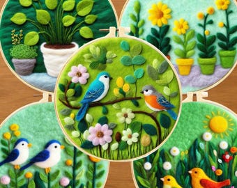 Beginner Needle Felting Painting Kit, Modern Scenery Wool Art, DIY Craft Set with Frame