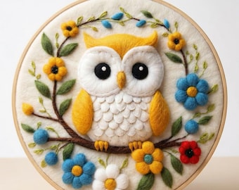 Owl Needle Felting Kit for Beginners, DIY Wool Painting with Frame