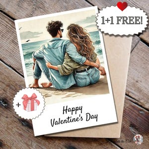 Afdrukbare liefdeswenskaart voor gelukkige Valentijnsdag – illustratie romantisch stel | Esthetische Valentijn voor man, vrouw en vriendin