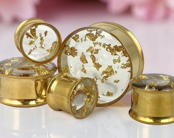 Gold Steel Resin Plugs with Real Gold Flakes