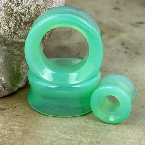 Mint Green Opalite Stone Concave Tunnels (STN-751) -  2g, 0g, 00g, 7/16", 1/2", 9/16", 5/8", 3/4", 7/8", 1 inch.