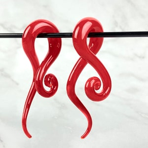 Red Glass Curled Wave Hangers (PG-605) - 2g, 0g, 00g, 1/2", 9/16", 5/8"