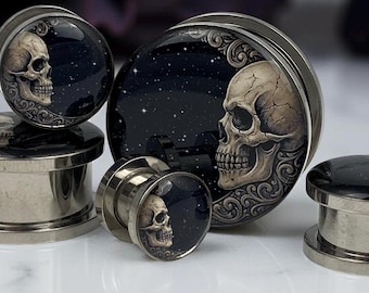 Skull Face Moon Style 2 Surgical Steel Plugs – Body Jewelry