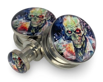 Zombie Style 4 Picture Plugs gauges - 12g, 10g, 8g, 6g, 4g, 2g, 0g, 00g, 1/2, 9/16, 5/8, 3/4, 7/8, 1 inch,28mm, 32mm, 35mm, 38mm