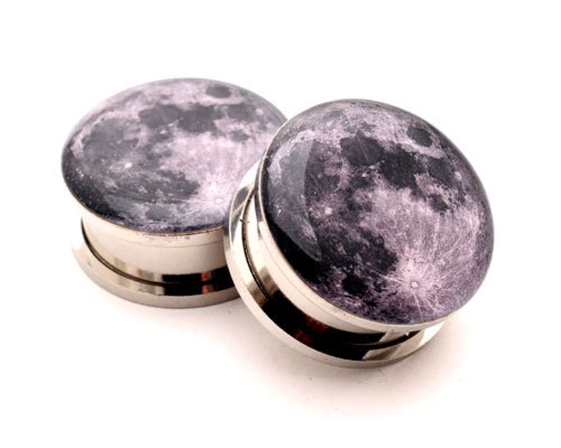 Full Moon Picture Plugs gauges 16g, 14g, 12g, 10g, 8g, 6g, 4g, 2g, 0g, 00g, 7/16, 1/2, 9/16, 5/8, 3/4, 7/8, 1 inch image 1