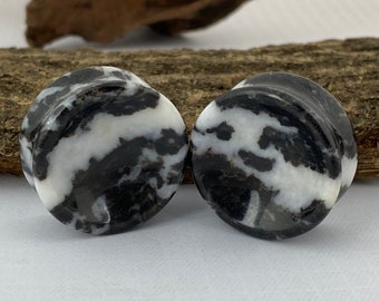 Concave Zebra Jasper Stone Plugs (STN-756) -  2g, 0g, 00g, 1/2", 9/16", 5/8", 3/4", 7/8", 1 inch.