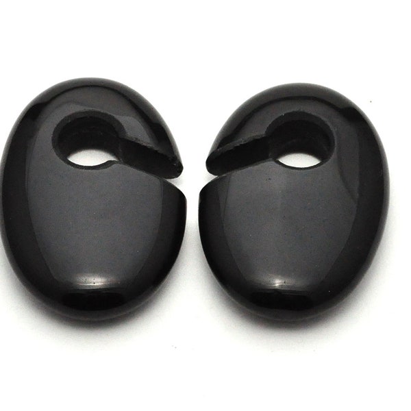 Black Obsidian Stone Oval Ear Weights (STN-699) - Size 00g and up.