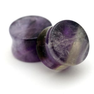 Amethyst Stone Double Flare Plugs - 6g, 4g, 2g, 0g, 00g, 7/16, 1/2, 9/16, 5/8, 3/4, 7/8, 1 inch