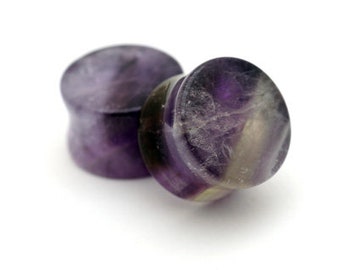 Amethyst Stone Double Flare Plugs - 6g, 4g, 2g, 0g, 00g, 7/16, 1/2, 9/16, 5/8, 3/4, 7/8, 1 inch