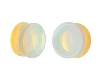 Concave Opalite Stone Double Flare Plugs (STN-672) -  2g, 0g, 00g, 7/16", 1/2", 9/16", 5/8", 3/4", 7/8", 1 inch.
