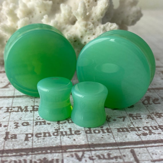 Plugs For Ears Gauges Mint Green Opalite Glass Ear Plugs - Saddle