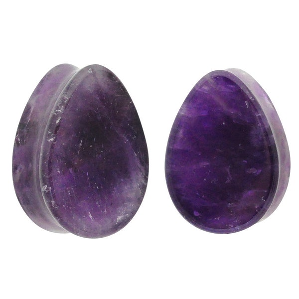 Amethyst Teardrop Stone Plugs (STN-660) -  2g, 0g, 00g, 7/16",  1/2", 9/16", 5/8", 3/4", 7/8", 1 inch.