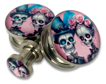 Victorian Skeleton Style 7 Picture Plugs gauges - 12g, 10g, 8g, 6g, 4g, 2g, 0g, 00g, 1/2, 9/16, 5/8, 3/4, 7/8, 1 inch,28mm, 32mm, 35mm, 38mm