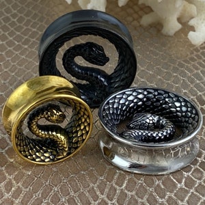 Pair of 316L Steel Snake Double Flare Tunnels (PS-292) - 1/2, 9/16, 5/8, 3/4, 7/8, 1 inch