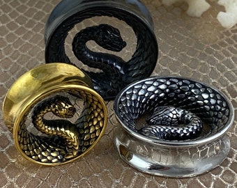 Pair of 316L Steel Snake Double Flare Tunnels (PS-292) - 1/2, 9/16, 5/8, 3/4, 7/8, 1 inch