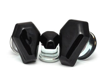 Black Coffin Glass Double Flared Plugs (PG-594) gauges - 2g, 0g, 00g, 1/2", 9/16", 5/8", 3/4", 7/8", 1".