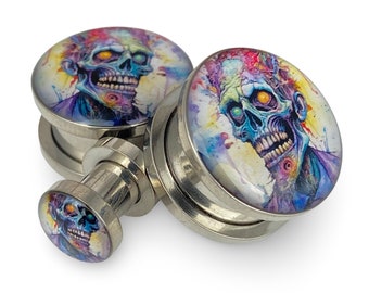 Zombie Style 6 Picture Plugs gauges - 12g, 10g, 8g, 6g, 4g, 2g, 0g, 00g, 1/2, 9/16, 5/8, 3/4, 7/8, 1 inch,28mm, 32mm, 35mm, 38mm