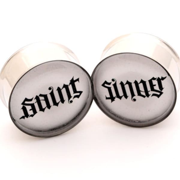 Saint and Sinner Picture Plugs gauges - 00g, 7/16, 1/2, 9/16, 5/8, 3/4, 7/8, 1 inch