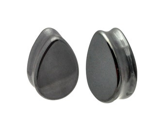 Hematite Teardrop Stone Plugs (STN-648) - 2g, 0g, 00g, 7/16", 1/2", 9/16", 5/8", 3/4", 7/8", 1 inch