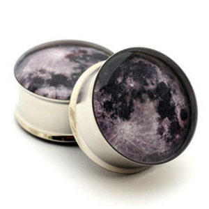 Moon Picture Plugs gauges - 16g, 14g, 12g, 10g, 8g, 6g, 4g, 2g, 0g, 00g, 7/16, 1/2, 9/16, 5/8, 3/4, 7/8, 1 inch