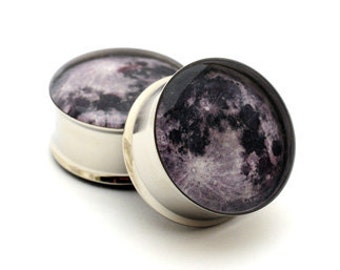 Moon Picture Plugs gauges - 16g, 14g, 12g, 10g, 8g, 6g, 4g, 2g, 0g, 00g, 7/16, 1/2, 9/16, 5/8, 3/4, 7/8, 1 inch