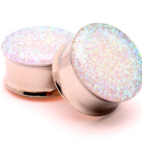 Embedded Pearl Glitter Plugs gauges - 1 1/8, 1 1/4, 1 3/8, 1 1/2 inch