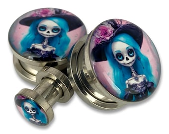 Victorian Skeleton Style 6 Picture Plugs gauges - 12g, 10g, 8g, 6g, 4g, 2g, 0g, 00g, 1/2, 9/16, 5/8, 3/4, 7/8, 1 inch,28mm, 32mm, 35mm, 38mm