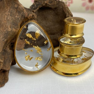 Pair of Gold Steel Teardrop Resin Plugs with Real Embedded Gold Flake (EMB-002) 00g, 1/2&quot;, 9/16&quot;, 5/8&quot;, 3/4&quot;, 7/8&quot;, 1&quot;, 28mm, 30mm