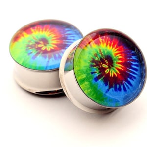 Tie Dye Picture Plugs STYLE 1 gauges - 16g, 14g, 12g, 10g, 8g, 6g, 4g, 2g, 0g, 00g, 7/16, 1/2, 9/16, 5/8, 3/4, 7/8, 1 inch