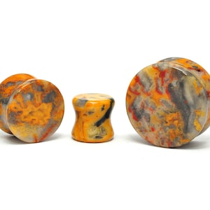 Crazy Lace Agate Stone Double Flare Plugs (STN-709) -  2g, 0g, 00g, 1/2, 9/16, 5/8, 3/4, 7/8, 1 inch