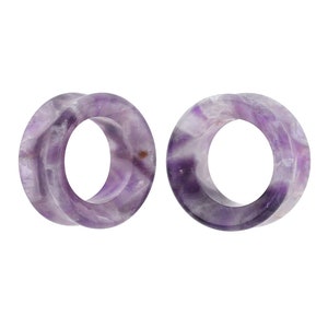 Amethyst Stone Double Flare Concave Tunnels (STN-652) - 2g, 0g, 00g, 1/2", 9/16",  5/8", 3/4", 7/8", 1 inch.