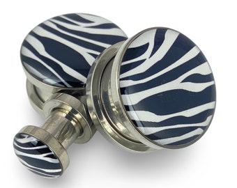 Zebra Print Picture Plugs – Surgical Steel, Various Sizes