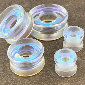 Aurora Borealis Iridescent Glass Tunnels (PG-557) plugs gauges - 0g, 00g, 7/16",  1/2", 9/16", 5/8", 3/4", 7/8", 1 inch, 28mm, 32mm, 35mm