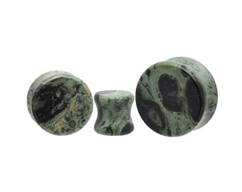 Green Eye Jasper Stone Double Flare Plugs (STN-641) -  4g, 2g, 0g, 00g, 1/2, 5/8, 3/4, 7/8, 1 inch