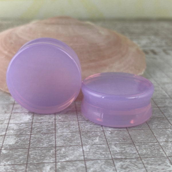 Lavender Opalite Stone Double Flare Plugs (STN-725) - 2g, 0g, 00g, 1/2", 9/16", 5/8", 3/4", 7/8", 1".