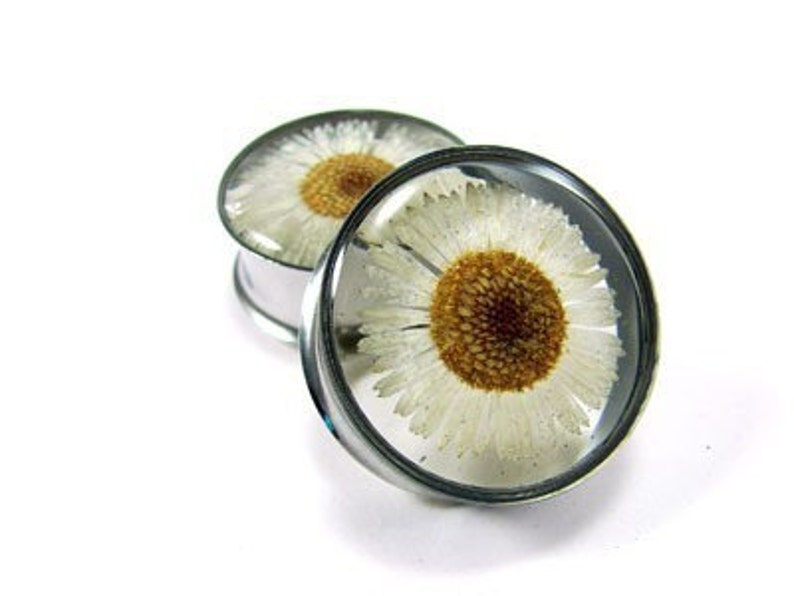 Embedded Daisy Flower Plugs gauges 3/4, 7/8, 1, 1-1/8, 1-1/4 inch image 1