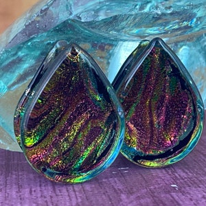 Glass Teardrop Double Flare Plugs With Multicolor Sparkles (PG-600) gauges - 0g, 00g, 1/2", 9/16", 5/8", 3/4", 7/8" 1".