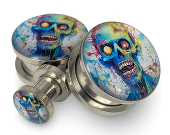 Zombie Style 9 Picture Plugs gauges - 12g, 10g, 8g, 6g, 4g, 2g, 0g, 00g, 1/2, 9/16, 5/8, 3/4, 7/8, 1 inch,28mm, 32mm, 35mm, 38mm