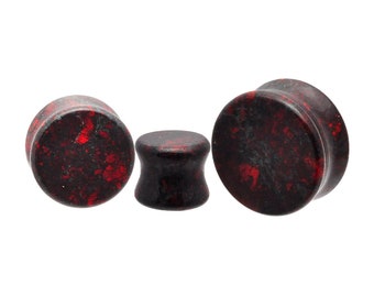 Plugs double flare en pierre de jaspe bréchique (STN-640) - 2 g, 0 g, 00 g, 1/2, 9/16, 5/8, 3/4, 7/8, 1 pouce