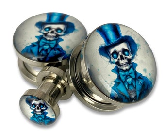 Victorian Skeleton Style 11 Picture Plugs gauges-12g, 10g, 8g, 6g, 4g, 2g, 0g, 00g, 1/2, 9/16, 5/8, 3/4, 7/8, 1 inch,28mm, 32mm, 35mm, 38mm