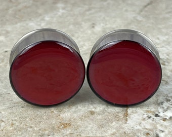 Burgundy Holographic Opal Resin Plugs, Surgical Steel, Double Flare