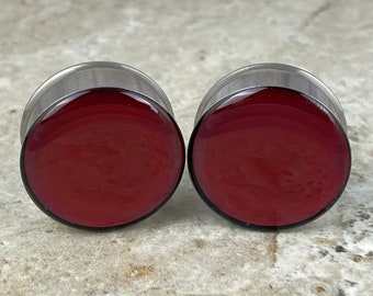 Burgandy Holographic Opal Double Flare Resin Plugs (EMB-030) 00g, 1/2", 9/16", 5/8", 3/4", 7/8", 1", 28mm, 32mm,35mm, 38mm, 42mm, 45mm, 50mm